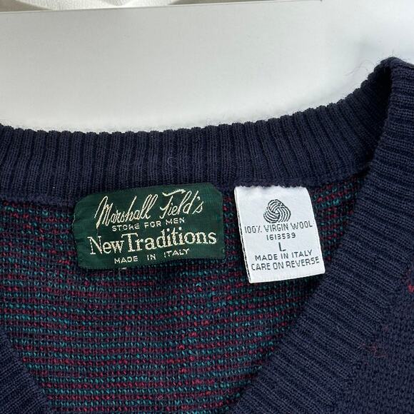 VTG Marshall Fields New Traditions 100% Wool Sweater Vest Made Italy Mens Large - Picture 5 of 7